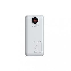   Romoss SW20PS+ Power Bank hordozható külső akkumulátor, 2xUSB-A/USB-C/Micro-USB/Lightning, 20000 mAh, 18W, fehér