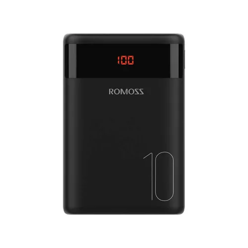 Romoss Ares 10 Powerbank, hordozható külső akkumulátor 2xUSB-A/USB-C/Micro-USB, LED kijelzővel, 10000 mAh, fekete