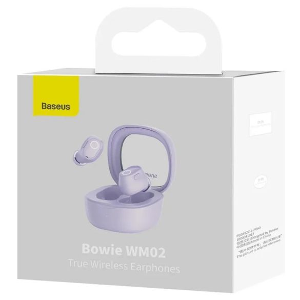 Baseus Bowie WM02 Bluetooth 5.3 Earphone, Headset, vezeték nélküli töltés funkcióval, lila
