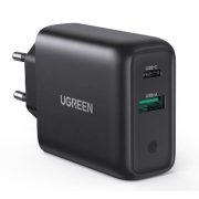  Ugreen CD170 USB+USB-C, Wall Charger hálózati töltő adapter, gyorstöltés, 36W, QC, PD, 2.4A, fekete