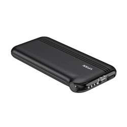   Vipfan Ultra-Thin F10 Powerbank, hordozható külső akkumulátor USB-A/USB-C, USB-A/USB-C/Micro-USB/Apple lightning kábellel, 10000 mAh, fekete