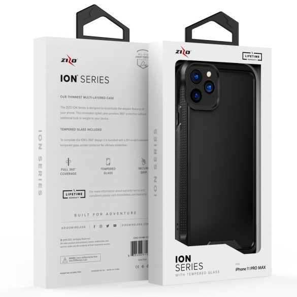Zizo ION Triple Layered Hybrid iPhone 11 Max ütésálló hátlap, tok és edzett üvegfólia, fekete