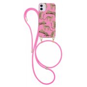   Iphoria iPhone 12/12 Pro Leopards nyakba akasztós hátlap, tok, mintás, rózsaszín