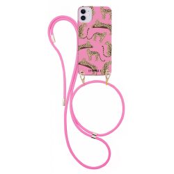   Iphoria  iPhone 12/12 Pro Leopards nyakba akasztós hátlap, tok, mintás, rózsaszín