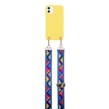   Iphoria iPhone 12/12 Pro Soft Touch Blue Ethno Strap nyakba akasztós hátlap, tok, sárga