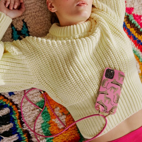 Iphoria iPhone 12 Pro Max Leopards nyakba akasztós hátlap, tok, mintás, rózsaszín