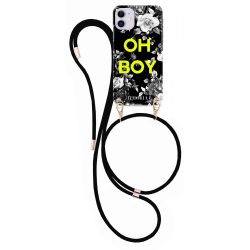   Iphoria  iPhone 12/12 Pro Oh Boy Black Flower nyakba akasztós hátlap, tok, mintás, színes