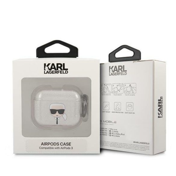 Karl Lagerfeld Apple Airpods 3 Glitter Karl's Head (KLA3UKHGS) tok, ezüst