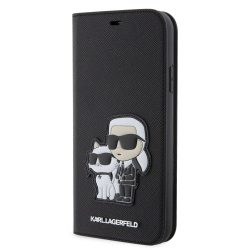   Karl Lagerfeld PU Saffiano Karl and Choupette NFT Book Case iPhone 11 (KLBKN61SANKCPK) oldalra nyíló, tok, fekete