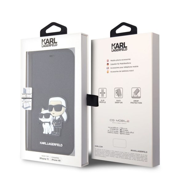Karl Lagerfeld PU Saffiano Karl and Choupette NFT Book Case iPhone 11 (KLBKN61SANKCPK) oldalra nyíló, tok, fekete