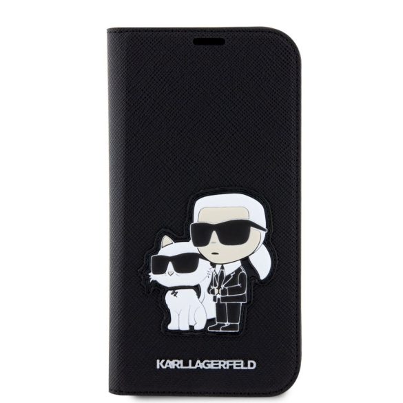 Karl Lagerfeld PU Saffiano Karl and Choupette NFT Book Case iPhone 12/12 Pro (KLBKP12MSANKCPK) oldalra nyíló, tok, fekete