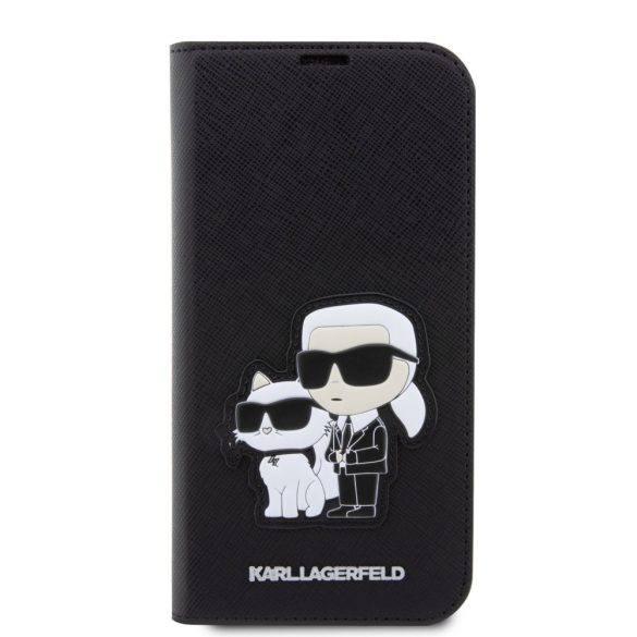 Karl Lagerfeld PU Saffiano Karl and Choupette NFT Book Case iPhone 13 Pro (KLBKP13LSANKCPK) oldalra nyíló, tok, fekete