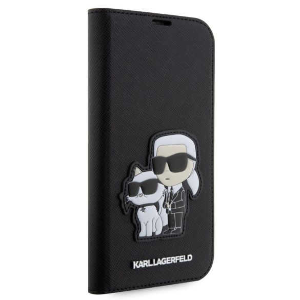 Karl Lagerfeld PU Saffiano Karl and Choupette NFT Book Case iPhone 13 Pro (KLBKP13LSANKCPK) oldalra nyíló, tok, fekete