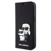   Karl Lagerfeld PU Saffiano Karl and Choupette NFT Book Case iPhone 13 (KLBKP13MSANKCPK) oldalra nyíló, tok, fekete