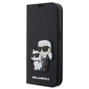   Karl Lagerfeld PU Saffiano Karl and Choupette NFT Book Case iPhone 13 Pro Max (KLBKP13XSANKCPK) oldalra nyíló, tok, fekete