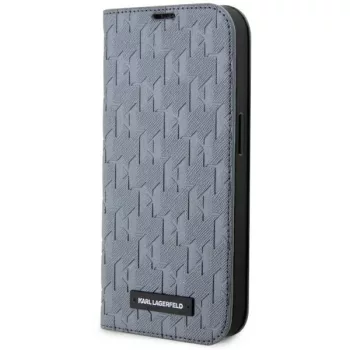   Karl Lagerfeld KLBKP14LSAKLHPG Saffiano Monogram iPhone 14 Pro 6.1" oldalra nyíló tok, ezüst