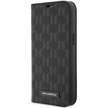   Karl Lagerfeld KLBKP14LSAKLHPK Saffiano Monogram iPhone 14 Pro 6.1" oldalra nyíló tok, fekete