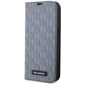   Karl Lagerfeld KLBKP14SSAKLHPG Saffiano Monogram iPhone 14 6.1" oldalra nyíló tok, ezüst