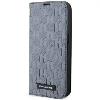   Karl Lagerfeld KLBKP14XSAKLHPG Saffiano Monogram iPhone 14 Pro Max 6.7" oldalra nyíló tok, ezüst