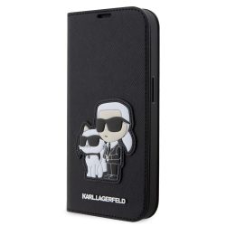   Karl Lagerfeld PU Saffiano Karl and Choupette NFT Book Case iPhone 14 Pro Max (KLBKP14XSANKCPK) oldalra nyíló, tok, fekete