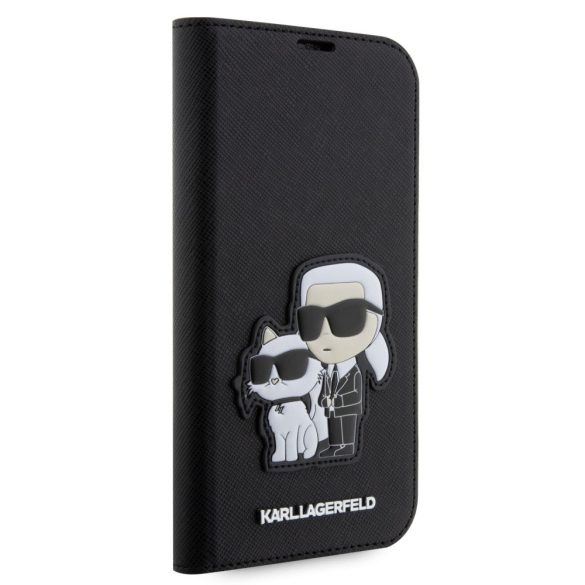 Karl Lagerfeld PU Saffiano Karl and Choupette NFT Book Case iPhone 14 Pro Max (KLBKP14XSANKCPK) oldalra nyíló, tok, fekete