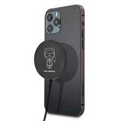   Karl Lagerfeld Ikonik Outline Wireless Charger Qi, MagSafe kompatibilis vezeték nélküli töltő, 15W, fekete