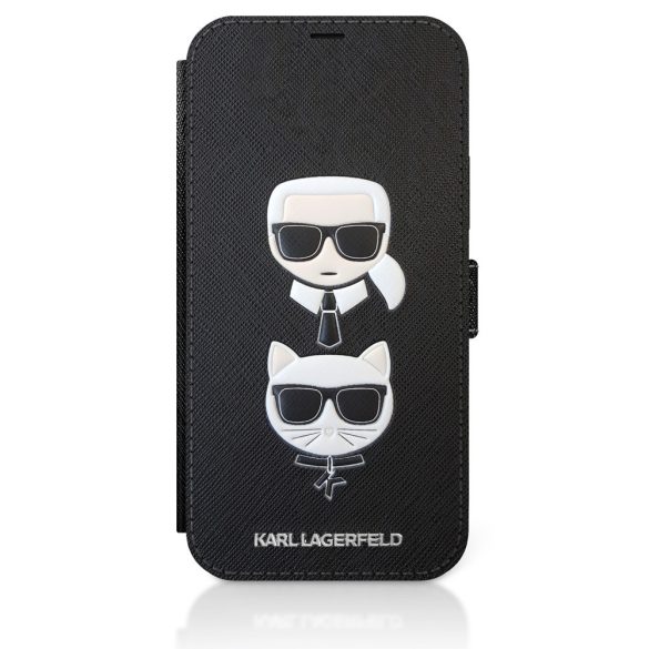 Karl Lagerfeld iPhone 12/12 Pro Saffiano Karl & Choupette (KLFLBKP12MSAKICKCBK) oldalra nyíló tok, fekete