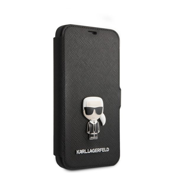 Karl Lagerfeld iPhone 12 Mini 5,4" Saffiano Ikonik Metal (KLFLBKP12SIKMSBK) oldalra nyíló tok, fekete
