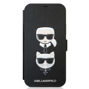   Karl Lagerfeld iPhone 12 Mini 5,4" Saffiano Karl & Choupette (KLFLBKP12SSAKICKCBK) oldalra nyíló tok, fekete