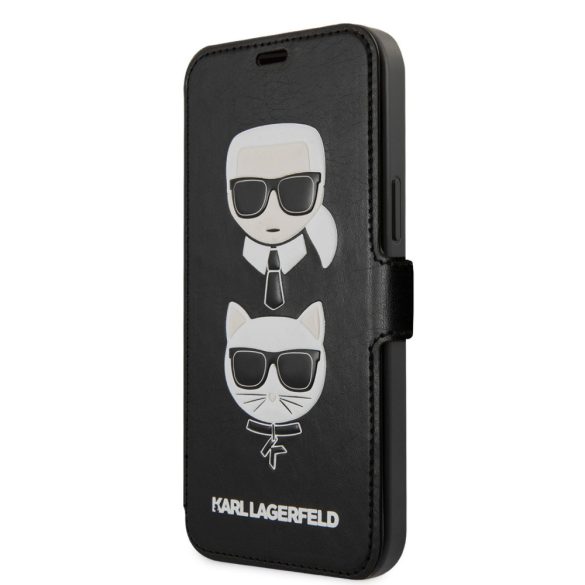 Karl Lagerfeld iPhone 12/12 Pro 3D Rubber Heads (KLFLBKSP12MFKICKC) oldalra nyíló tok, fekete
