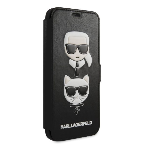 Karl Lagerfeld iPhone 12/12 Pro 3D Rubber Heads (KLFLBKSP12MFKICKC) oldalra nyíló tok, fekete