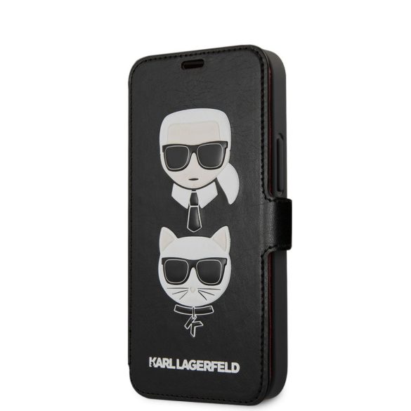 Karl Lagerfeld iPhone 12 Mini 3D Rubber Heads (KLFLBKSP12SFKICKC) oldalra nyíló tok, fekete