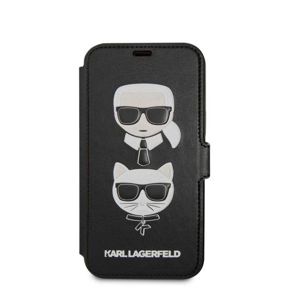 Karl Lagerfeld iPhone 12 Mini 3D Rubber Heads (KLFLBKSP12SFKICKC) oldalra nyíló tok, fekete