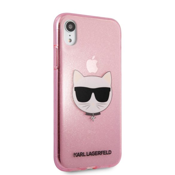 Karl Lagerfeld iPhone Xr Glitter Choupette (KLHCI61CHTUGLP) hátlap, tok, rózsaszín