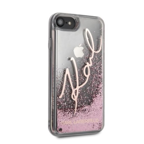 Karl Lagerfeld iPhone 7/8/SE (2020) Liquid Glitter Signature (KLHCI8TRKSRG) hátlap, tok, rózsaszín