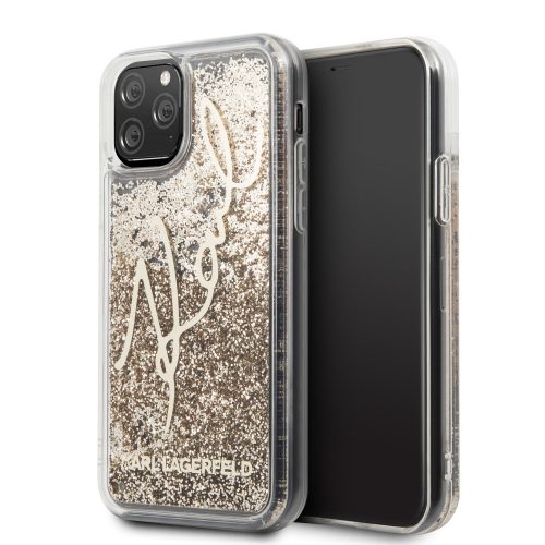 Karl Lagerfeld iPhone 11 Pro Liquid Glitter Signature (KLHCN58TRKSGO) hátlap, tok, arany