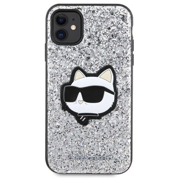 Karl Lagerfeld iPhone 11/Xr Glitter Choupette Patch (KLHCN61G2CPS) hátlap, tok, ezüst