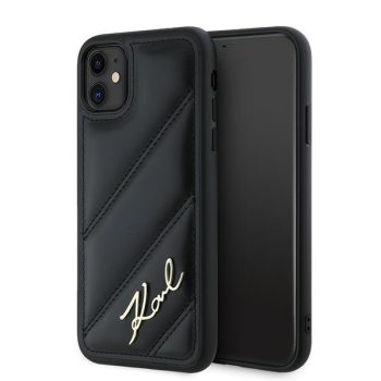   Karl Lagerfeld KLHCN61PQDSMGK Diagonal Quilted Script iPhone 11/Xr 6.1", hátlap, tok, fekete