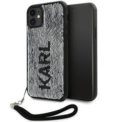   Karl Lagerfeld iPhone 11/Xr Sequins Cord (KLHCN61PSQRKS) hátlap, tok, ezüst