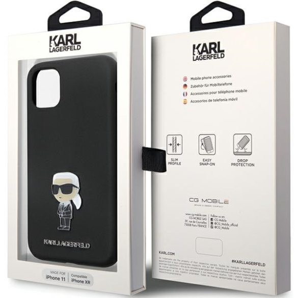 Karl Lagerfeld iPhone 11/XR Silicone Ikonik Metal Pin (KLHCN61SMHKNPK) hátlap, tok, fekete