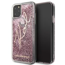  Karl Lagerfeld iPhone 11 Pro Max Liquid Glitter Signature hátlap, tok, rózsaszín