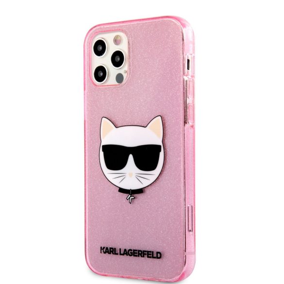 Karl Lagerfeld iPhone 12 Pro Max Choupette Head Glitter (KLHCP12LCHTUGLP) hátlap, tok, rózsaszín