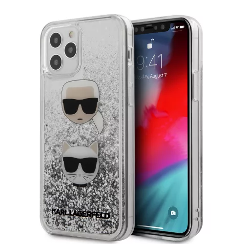 Karl Lagerfeld iPhone 12 Pro Max Karl and Choupette Glitter (KLHCP12LKCGLSL) hátlap, tok, ezüst
