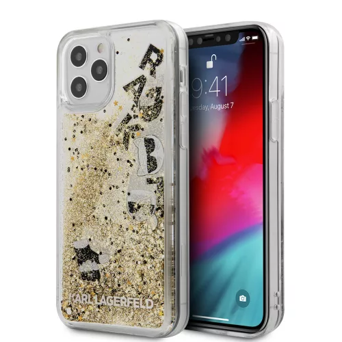 Karl Lagerfeld iPhone 12 Pro Max Floating Charms Liquid Glitter Iconic (KLHCP12LROGO) hátlap, tok, arany