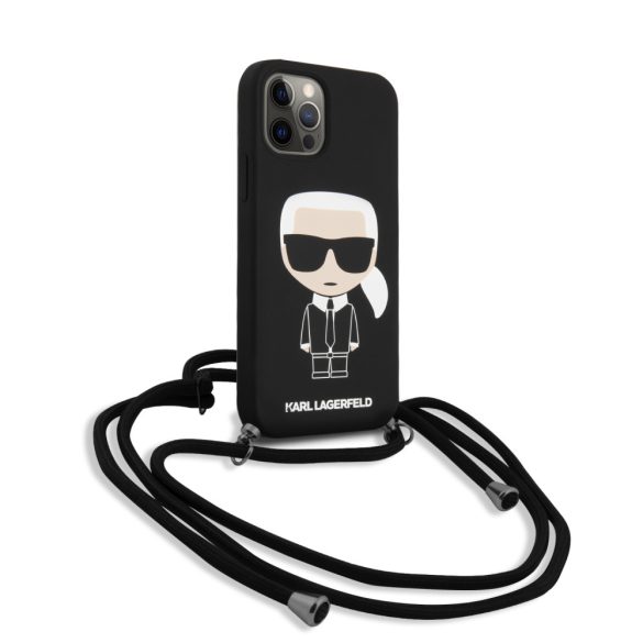 Karl Lagerfeld iPhone 12 Pro Max Silicone Cord Iconic (KLHCP12LWOSLFKBK) hátlap, tok, fekete