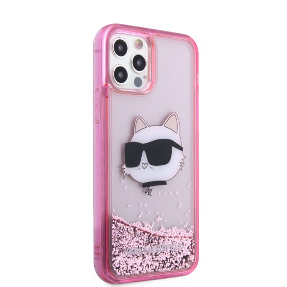 Karl Lagerfeld iPhone 12/ 12 Pro Glitter Choupette Head (KLHCP12MLNCHCP) hátlap, tok, rózsaszín