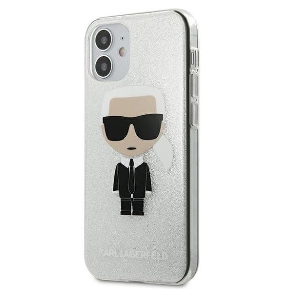 Karl Lagerfeld iPhone 12 Mini Glitter Ikonik Full Body (KLHCP12SPCUTRIKSL) hátlap, tok, ezüst