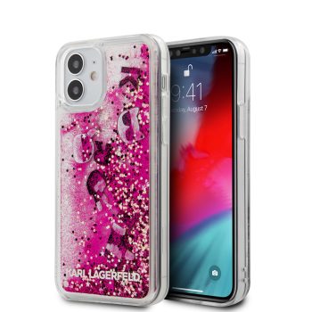   Karl Lagerfeld iPhone 12 Mini Floating Charms Liquid Glitter Iconic (KLHCP12SROPI) hátlap, tok, rózsaszín