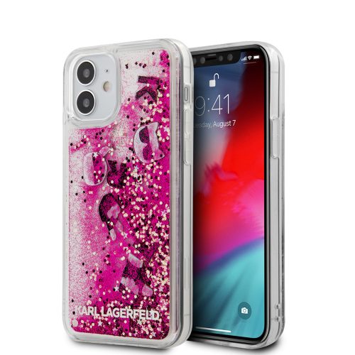 Karl Lagerfeld iPhone 12 Mini Floating Charms Liquid Glitter Iconic (KLHCP12SROPI) hátlap, tok, rózsaszín