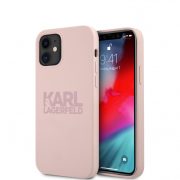   Karl Lagerfeld iPhone 12 Mini Silicone Stack Logo (KLHCP12SSTKLTLP) hátlap, tok, rózsaszín